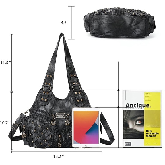 Stylish Gray Shoulder Bag with Gold Accents - Picture 3 of 9